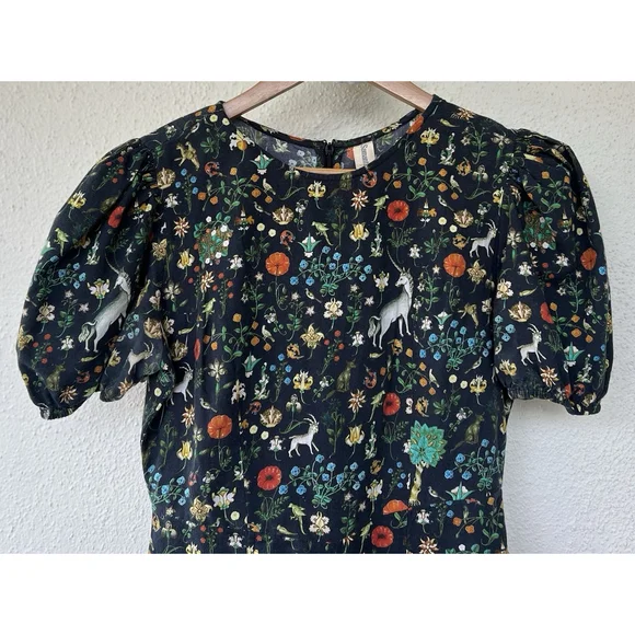 Samantha Pleet Garden Jumpsuit Puff Sleeve 2 Black Illuminated Ethereal Floral - Picture 10 of 14